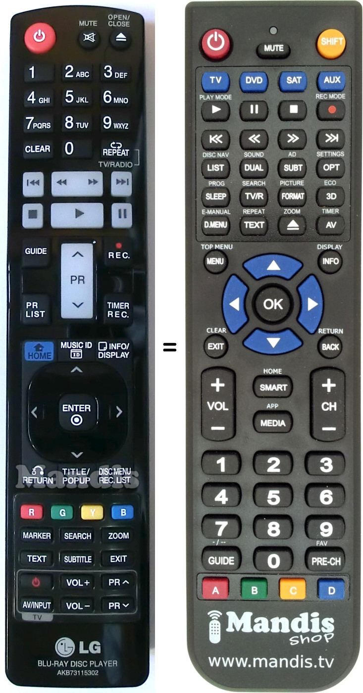 Replacement remote control LG AKB 73115302