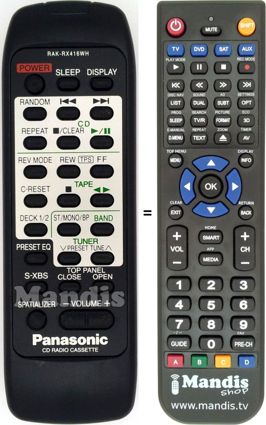 Télécommande équivalente Panasonic RAK-RX416WH