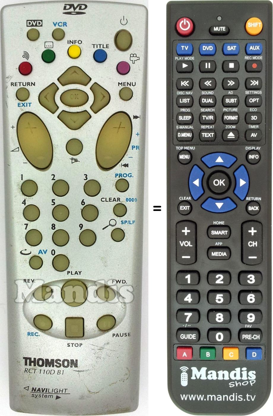 Replacement remote control Thomson RCT 110 DB 1