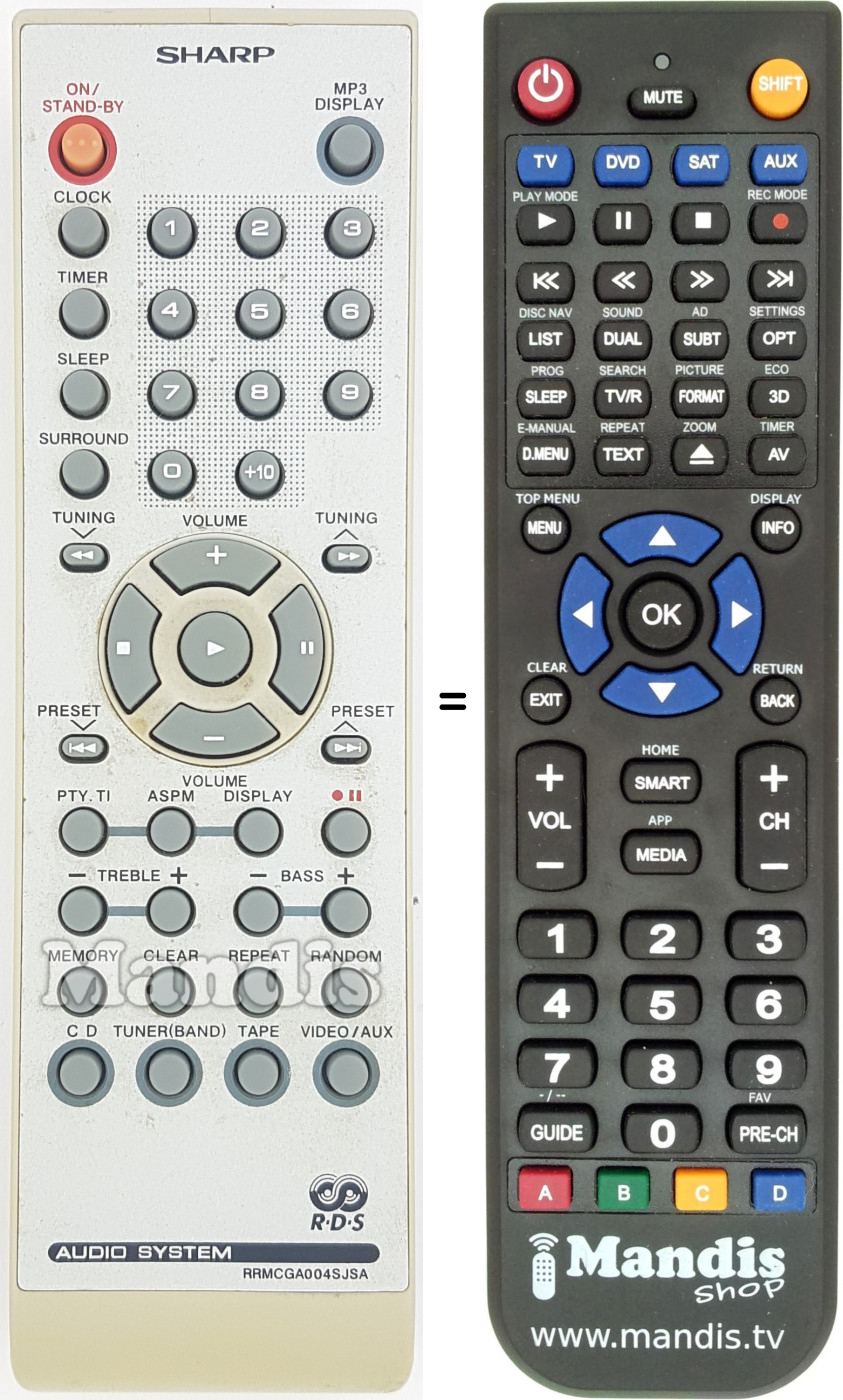 Replacement remote control RRMCGA004SJSA