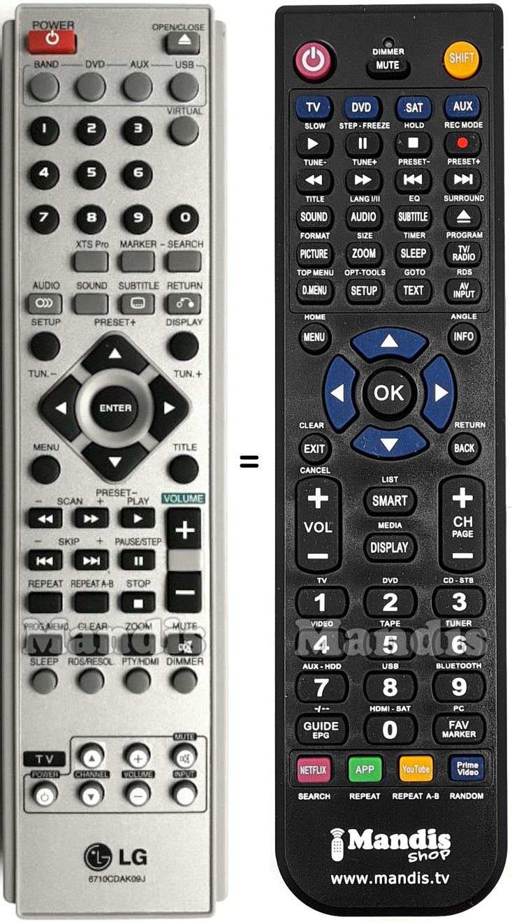 Replacement remote control LG 6710CDAK09J