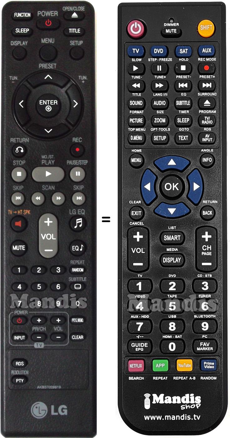 Replacement remote control LG AKB37026819