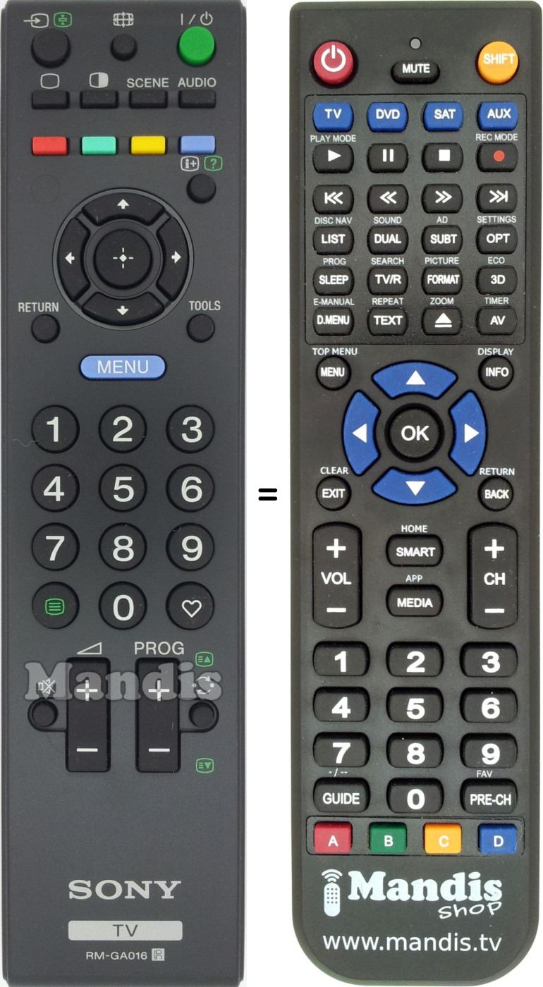 Télécommande équivalente Sony RM-GA016