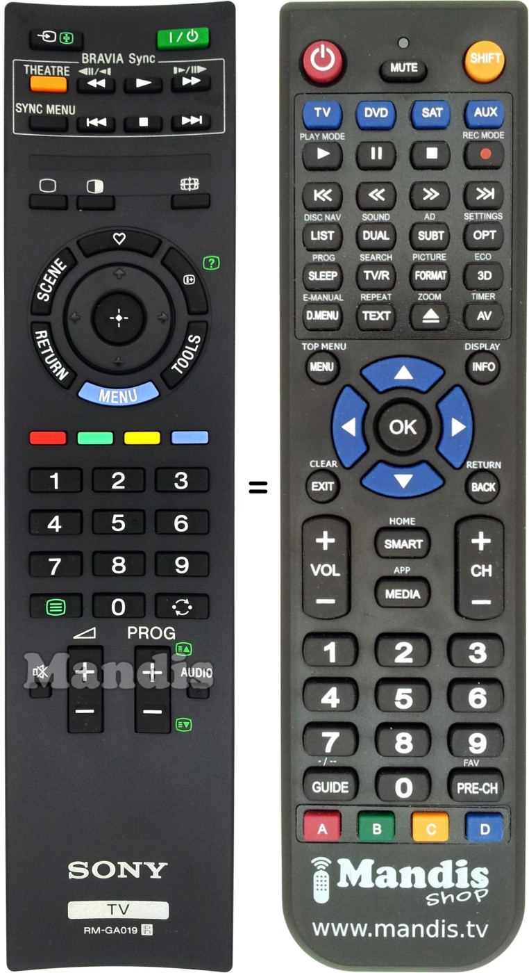 Télécommande équivalente Sony RM-GA019
