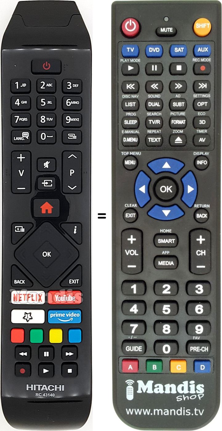 Replacement remote control Hitachi RC43140P