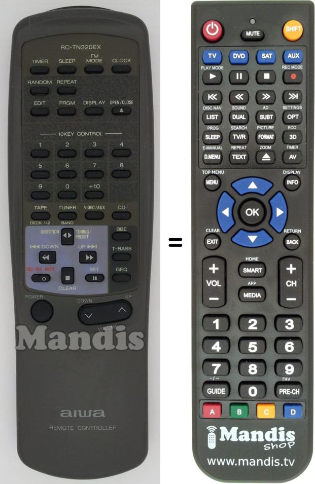 Replacement remote control Aiwa RC-TN320EX