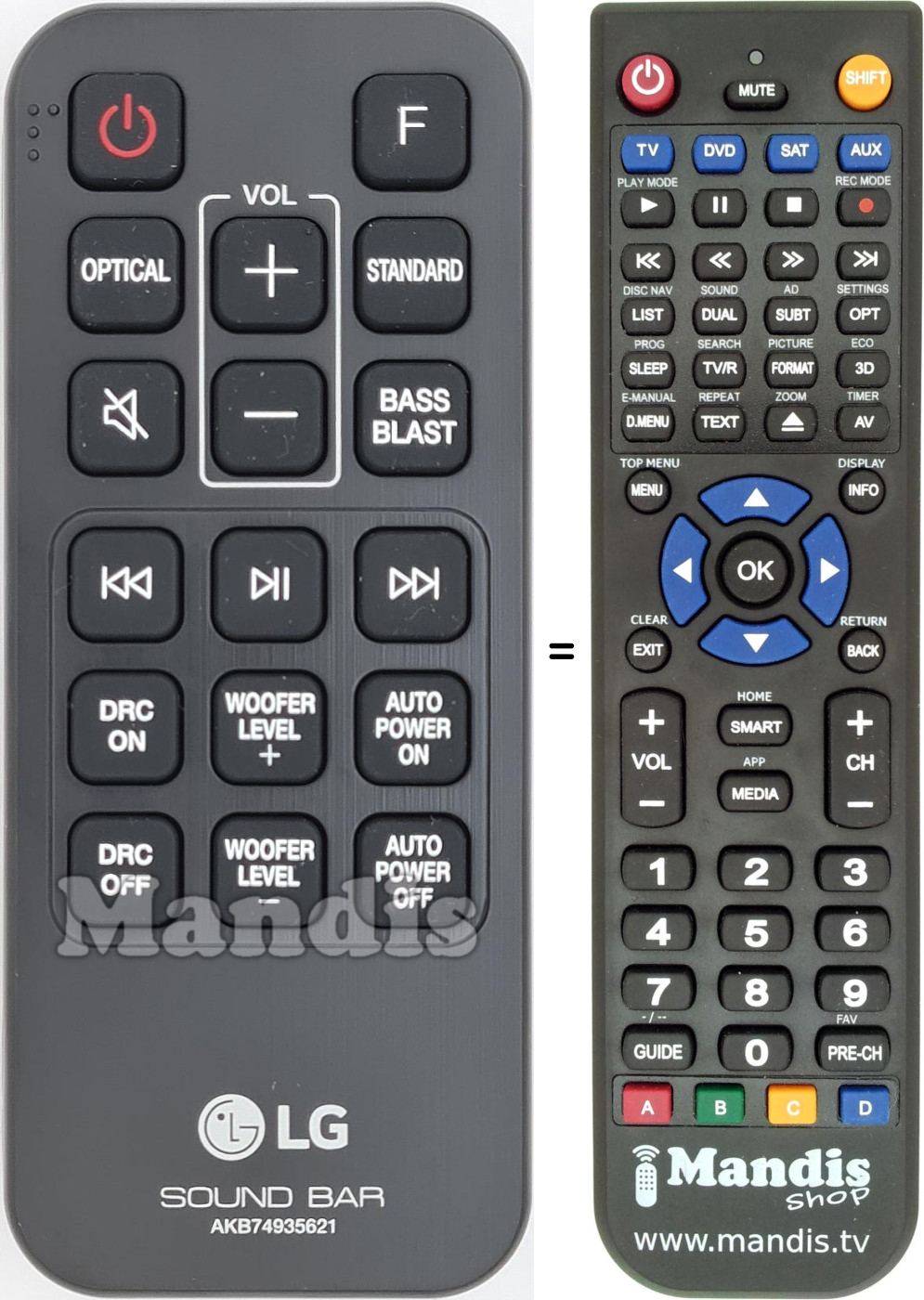 Télécommande équivalente LG AKB74935621