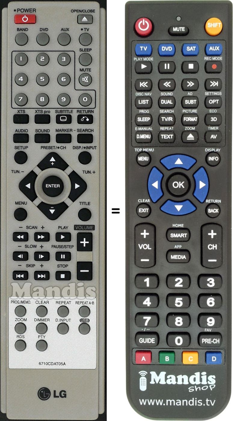 Télécommande équivalente LG 6710CDAT05A