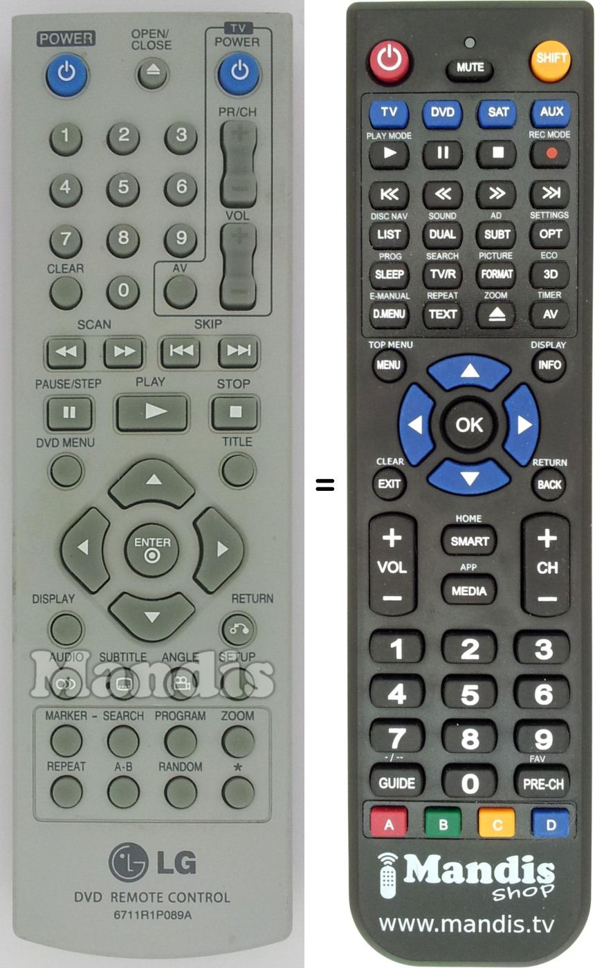Replacement remote control LG 6711 R1 P 089 A