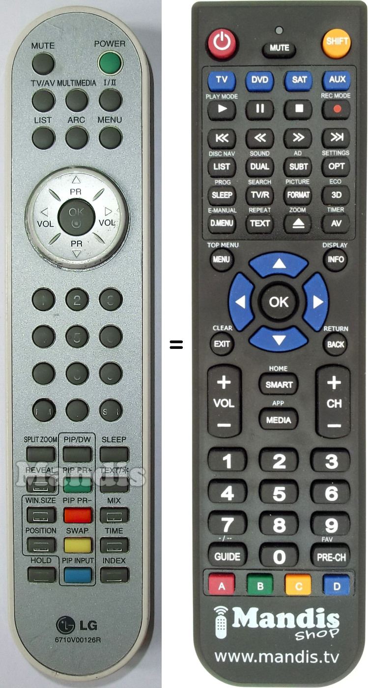 Replacement remote control LG 6710 V 00126 R