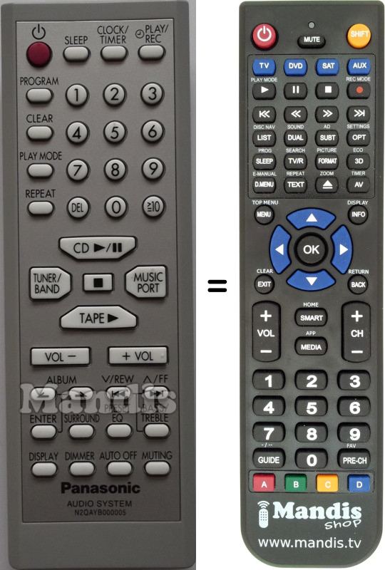 Télécommande équivalente Panasonic N2QAYB000005