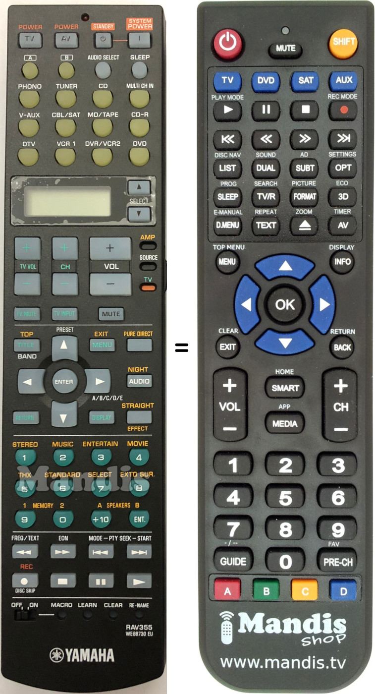 Replacement remote control Yamaha RAV355