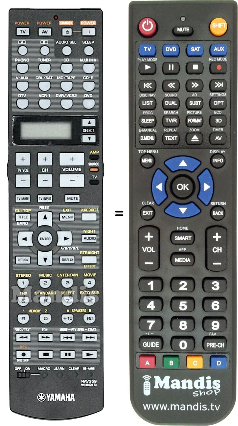Télécommande équivalente Yamaha RAV359