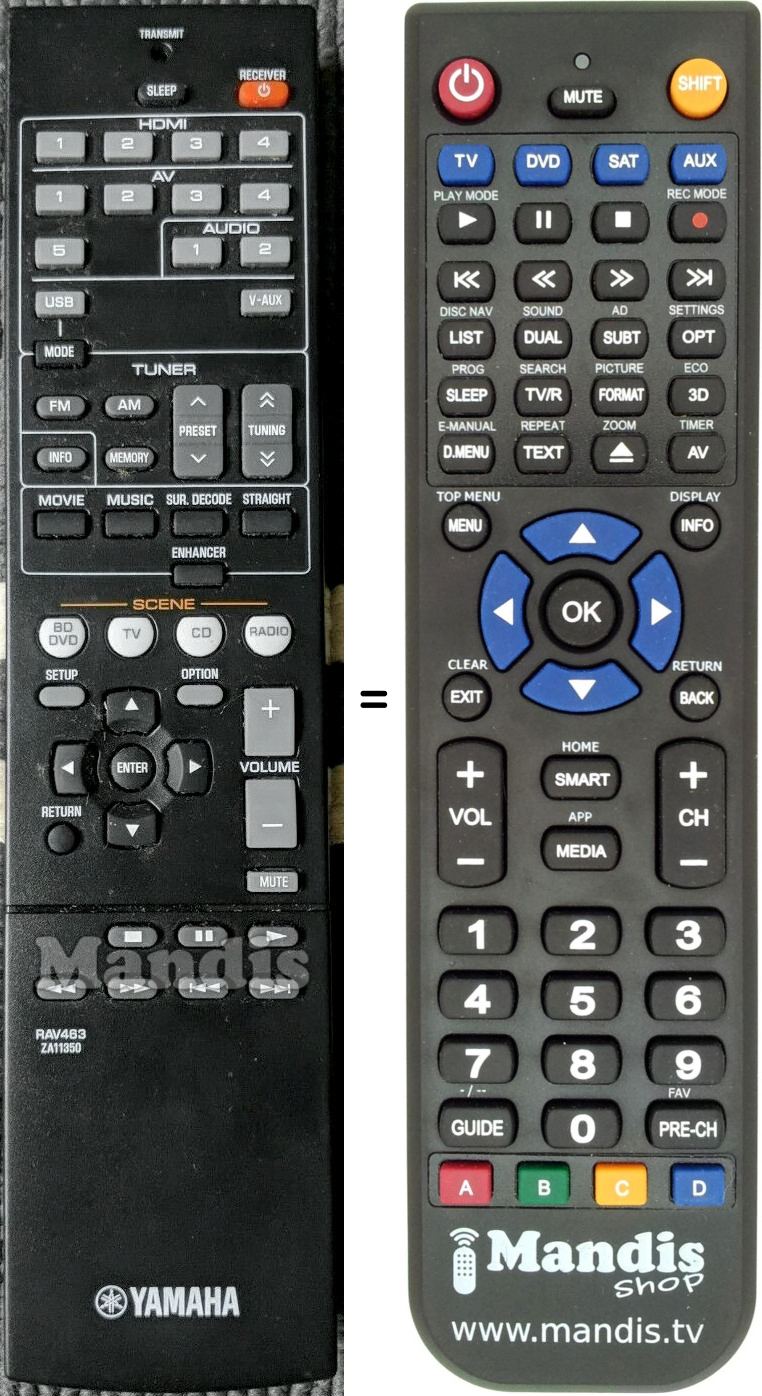 Télécommande équivalente Yamaha RAV463