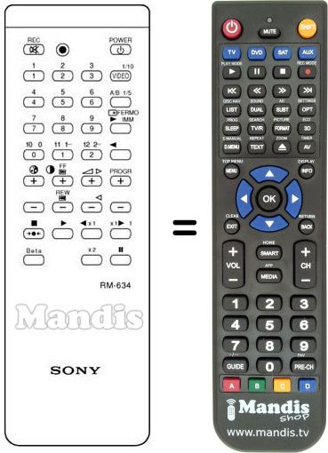 Gleichwertige Fernbedienung Sony RM 634
