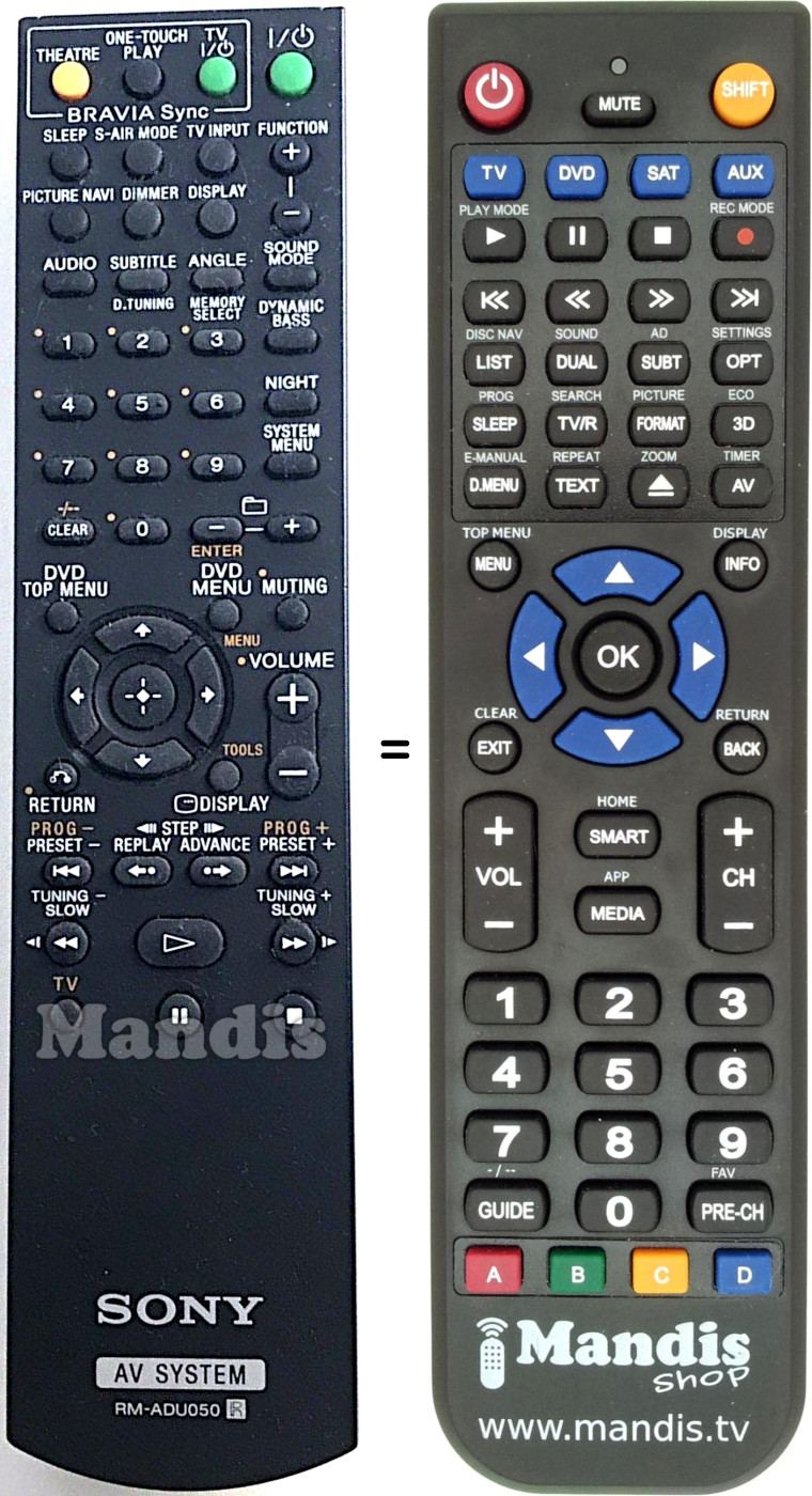 Télécommande équivalente Sony RM-ADU050