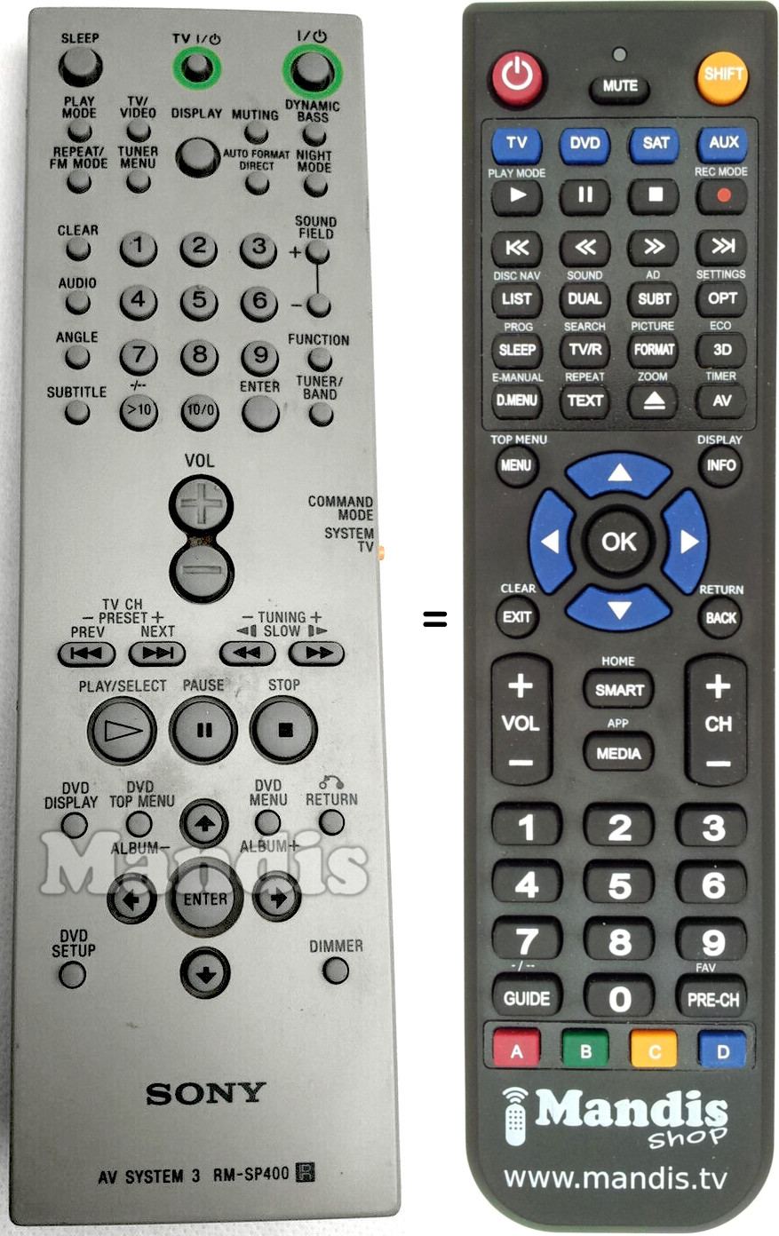 Télécommande équivalente Sony RM-SP400