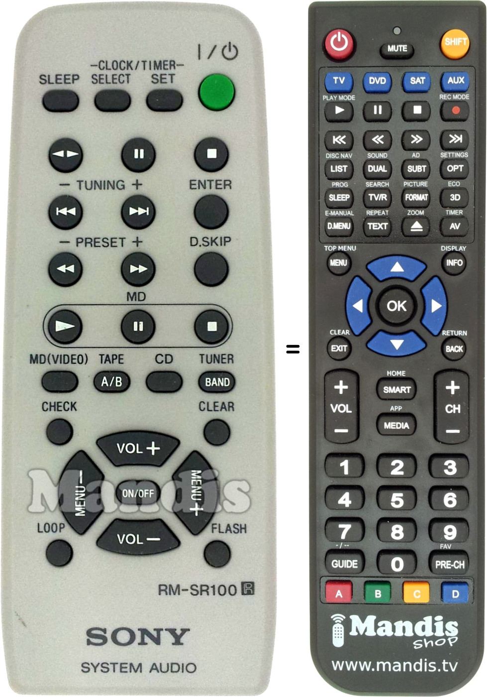 Télécommande équivalente Sony RM-SR100
