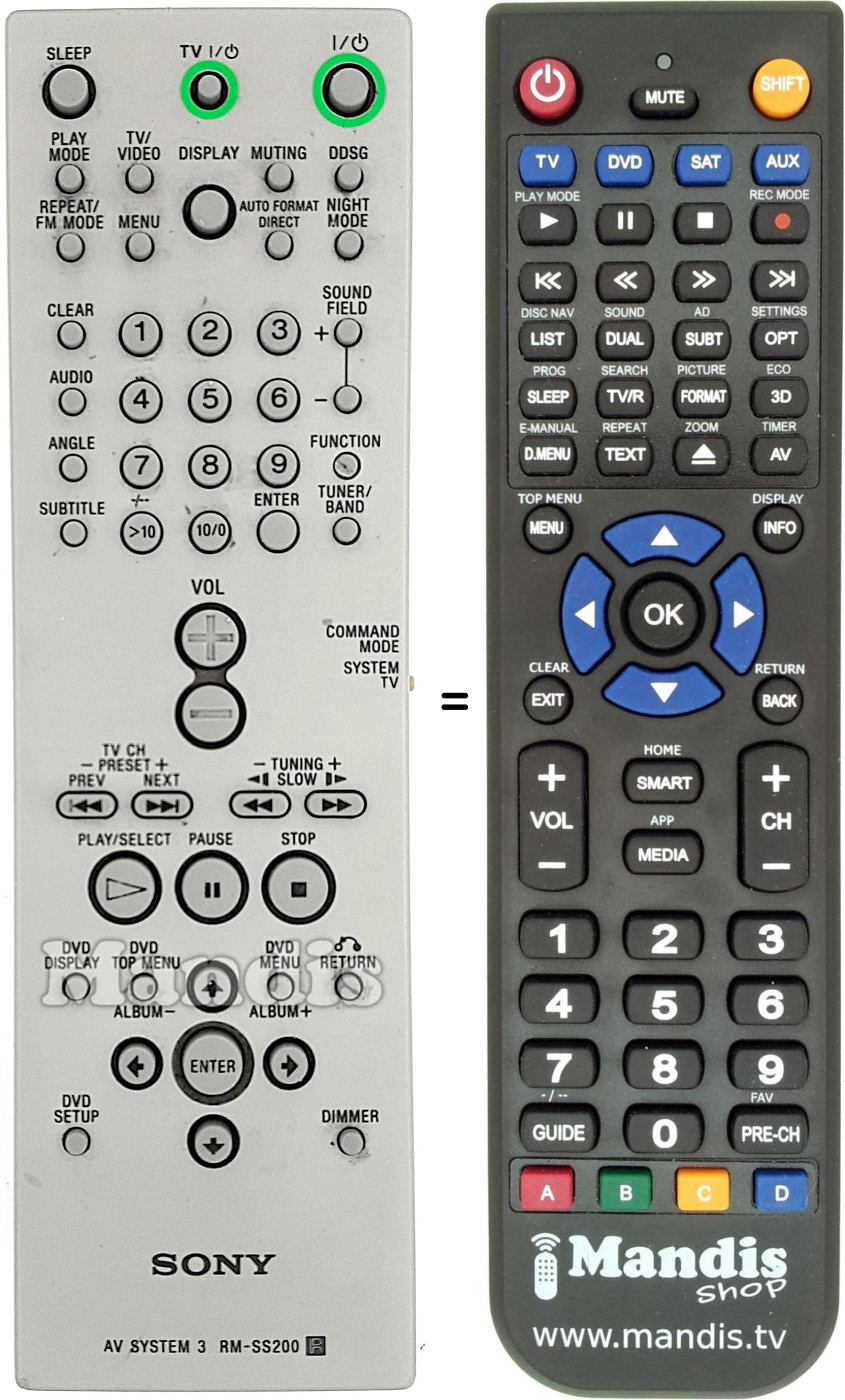 Télécommande équivalente Sony RM-SS 200