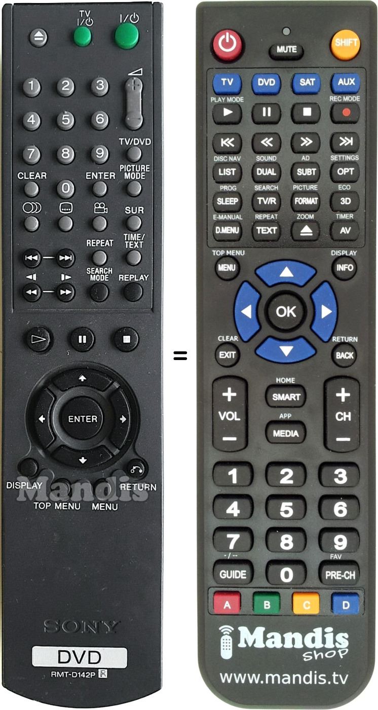 Gleichwertige Fernbedienung Sony RMT-D142P