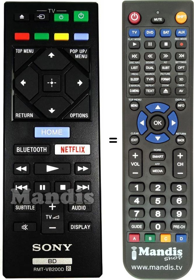Télécommande équivalente Sony RMT-VB 200 D