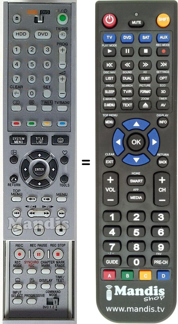 Télécommande équivalente Sony RMT-D222P
