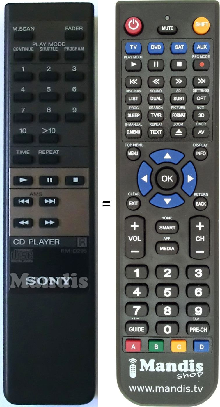 Télécommande équivalente Sony RM-D295