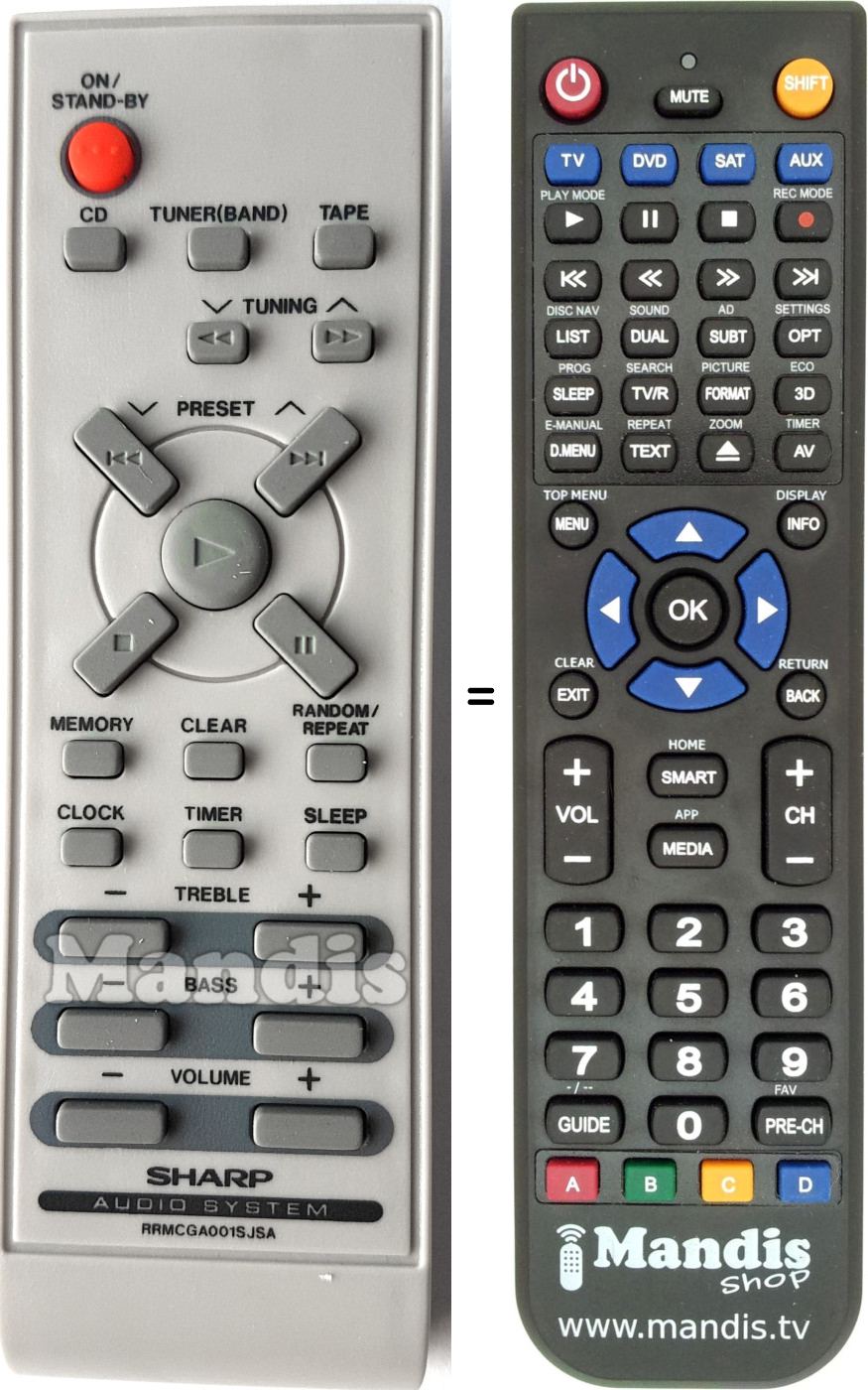 Replacement remote control Sharp RRMCGA001SJSA