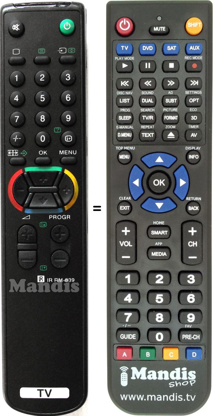 Gleichwertige Fernbedienung Sony RM839