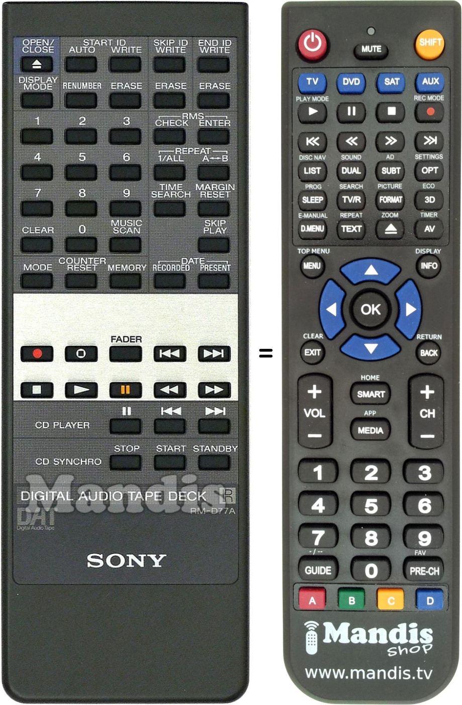 Télécommande équivalente Sony RM-D77A