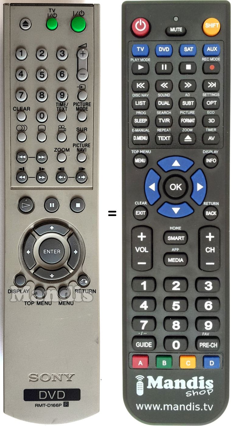 Télécommande équivalente Sony RMT-D166P