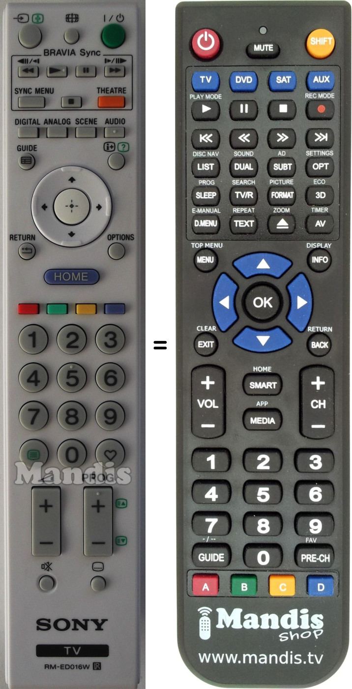 Télécommande équivalente Sony RMED016W