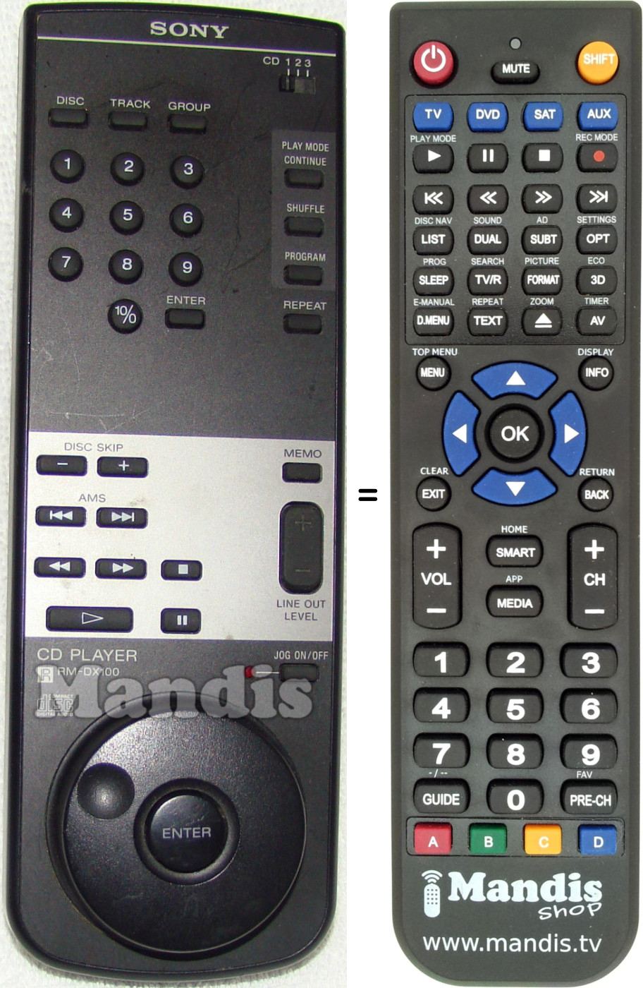 Télécommande équivalente Sony RM-DX100