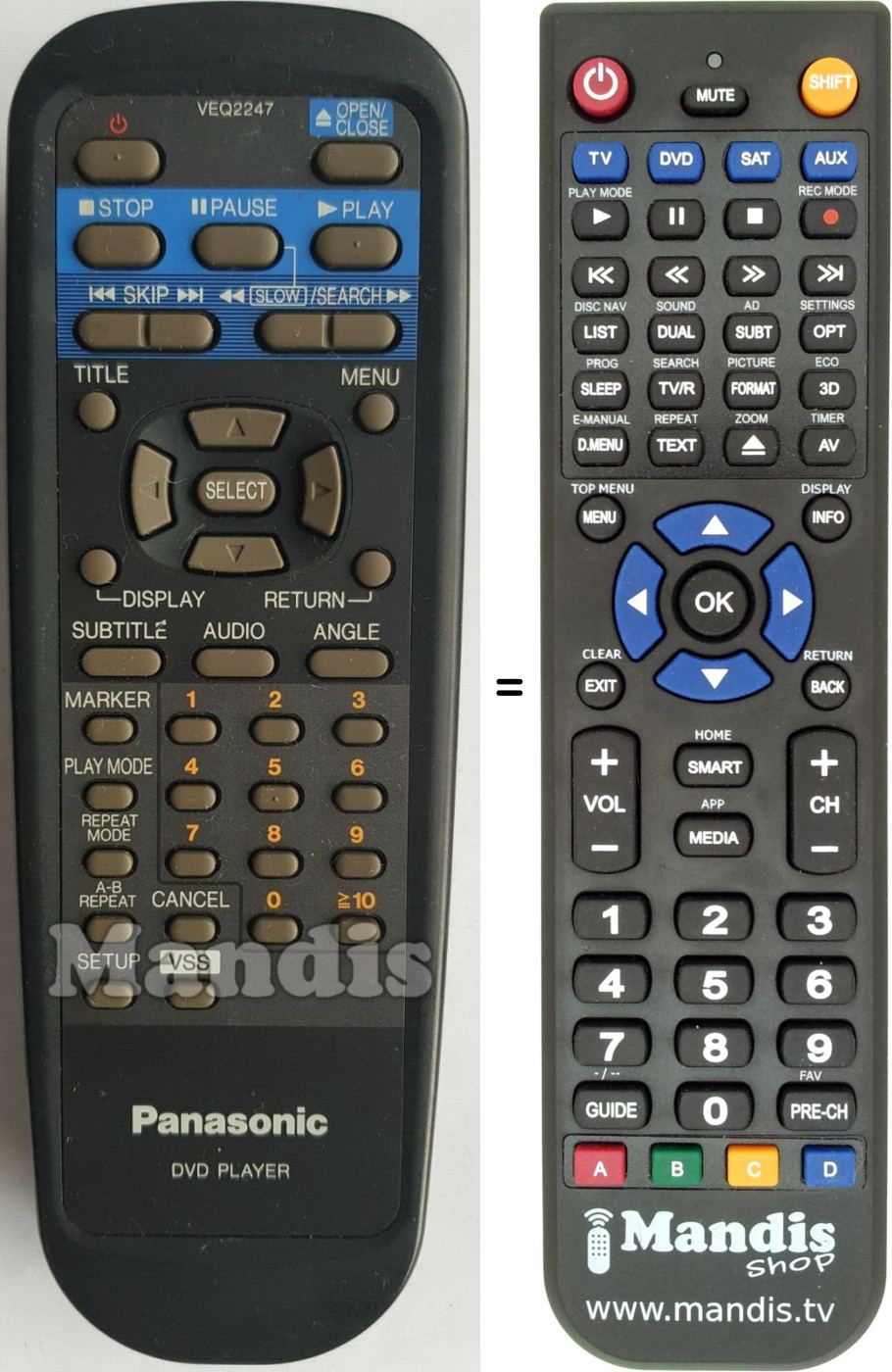 Replacement remote control Panasonic VEQ 2247