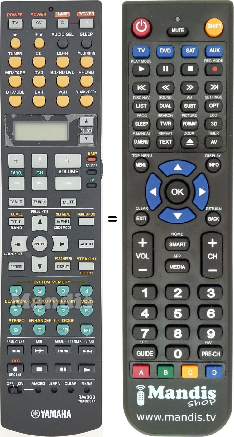 Replacement remote control Yamaha RAV368