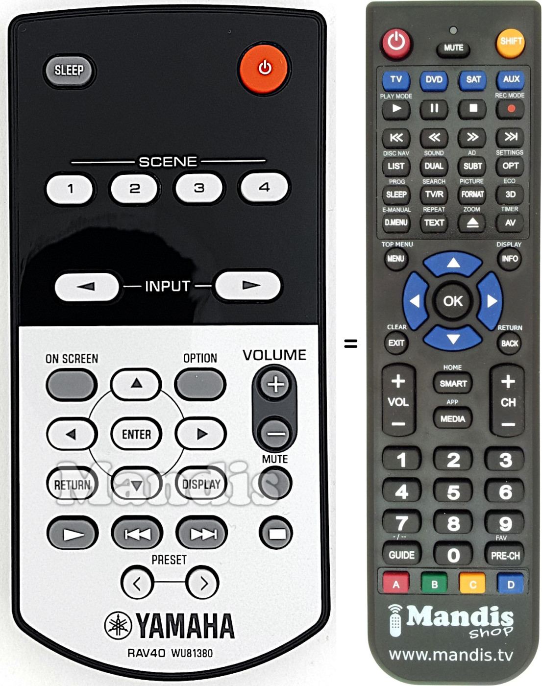 Télécommande équivalente Yamaha RAV40