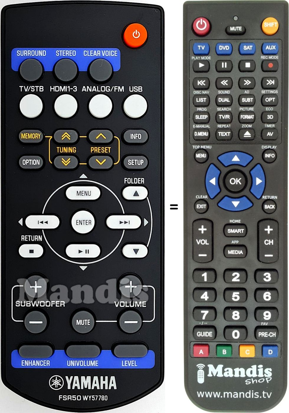 Replacement remote control Yamaha FSR50