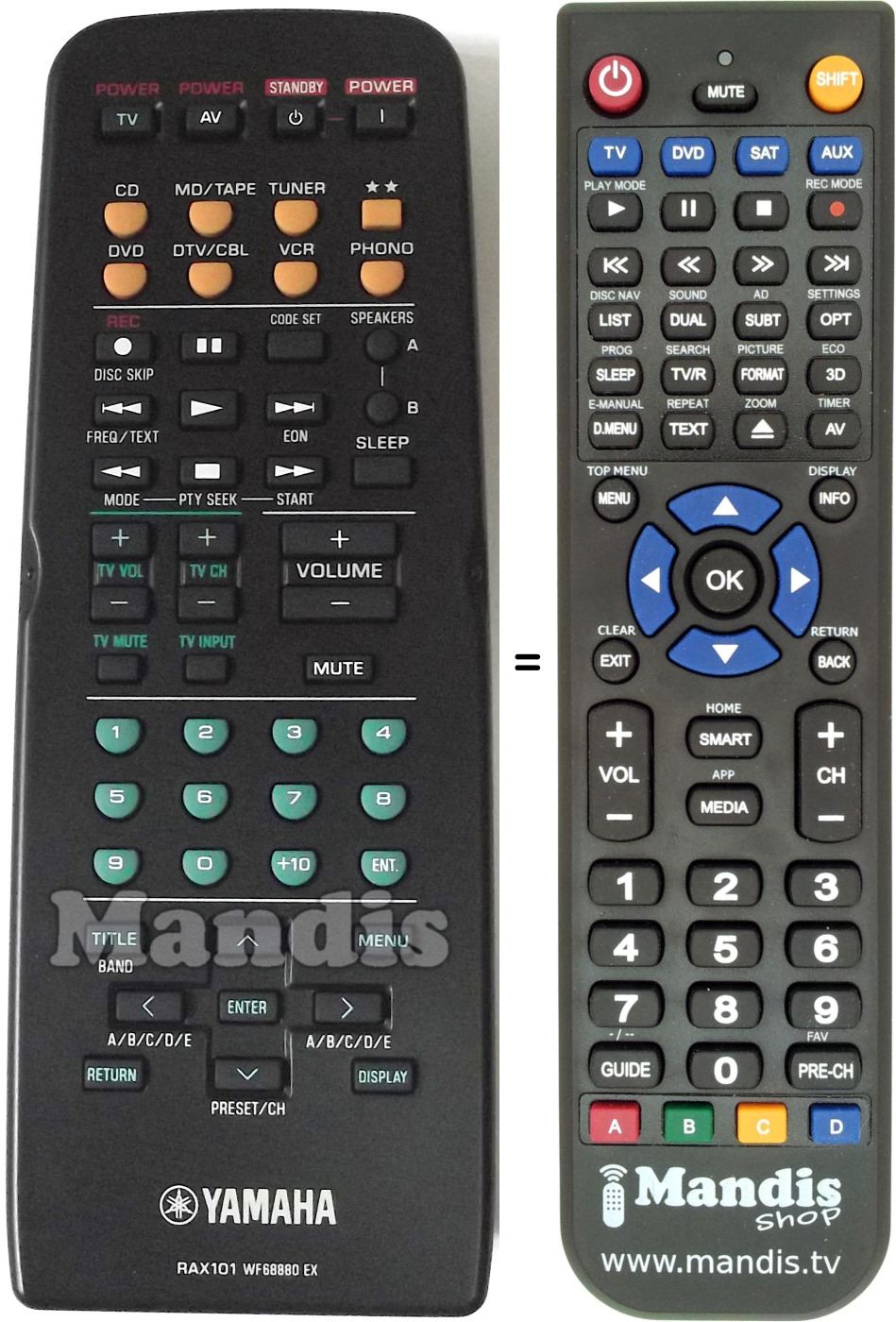 Télécommande équivalente Yamaha RAX101