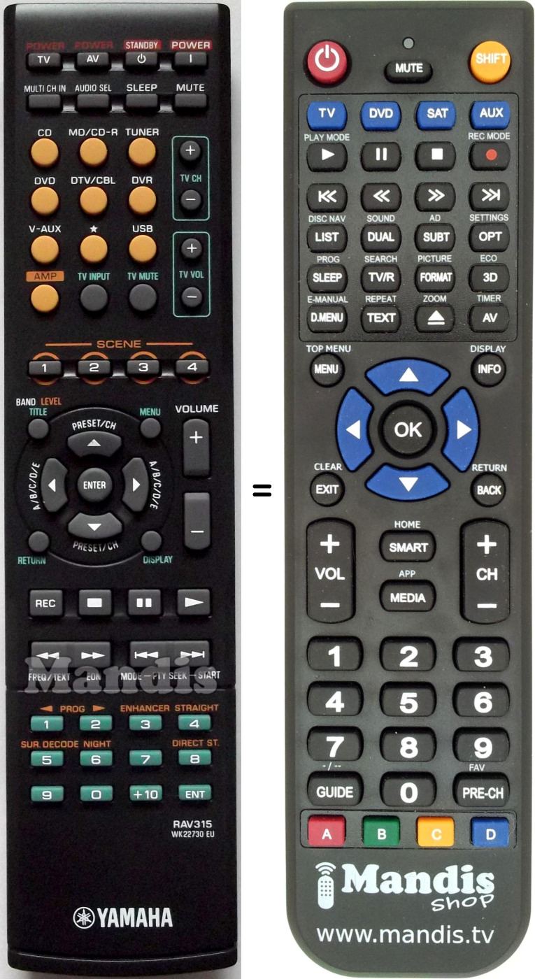 Télécommande équivalente Yamaha RAV315