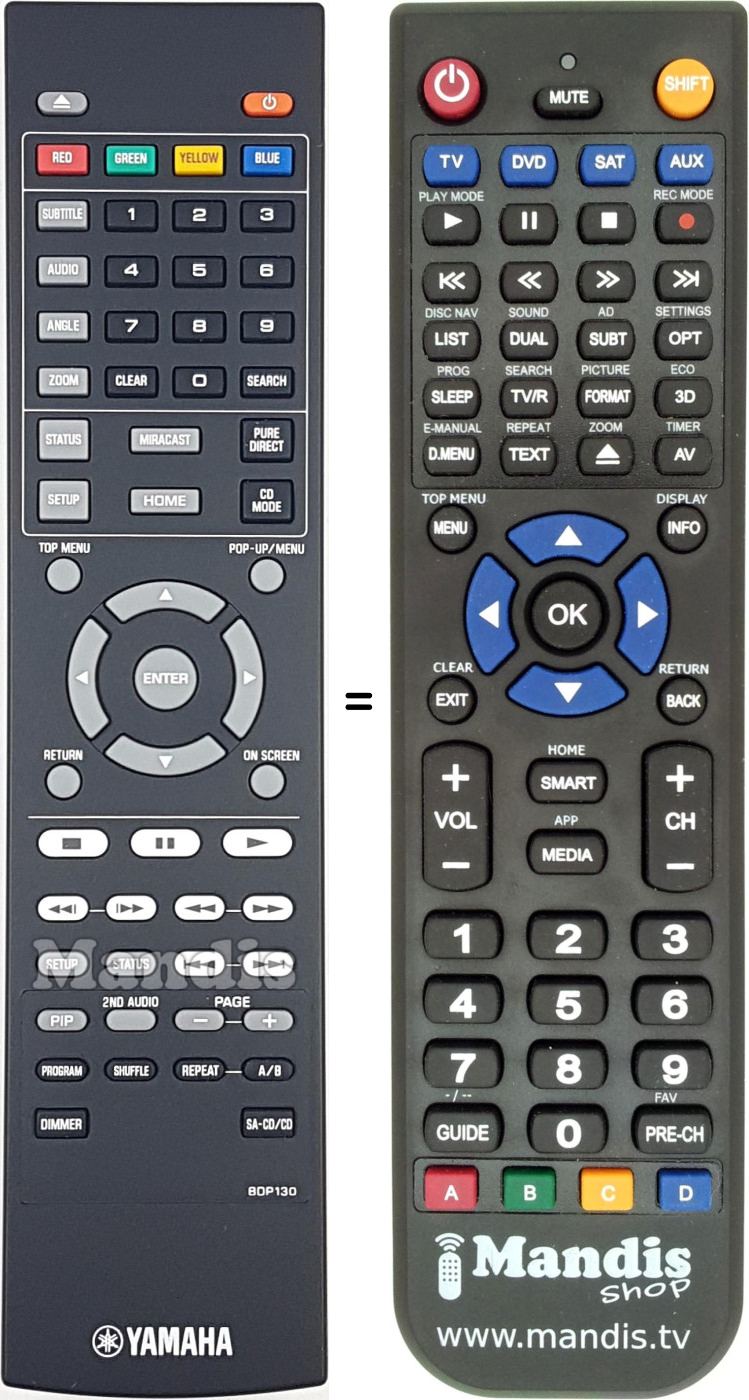 Télécommande équivalente Yamaha BDP130