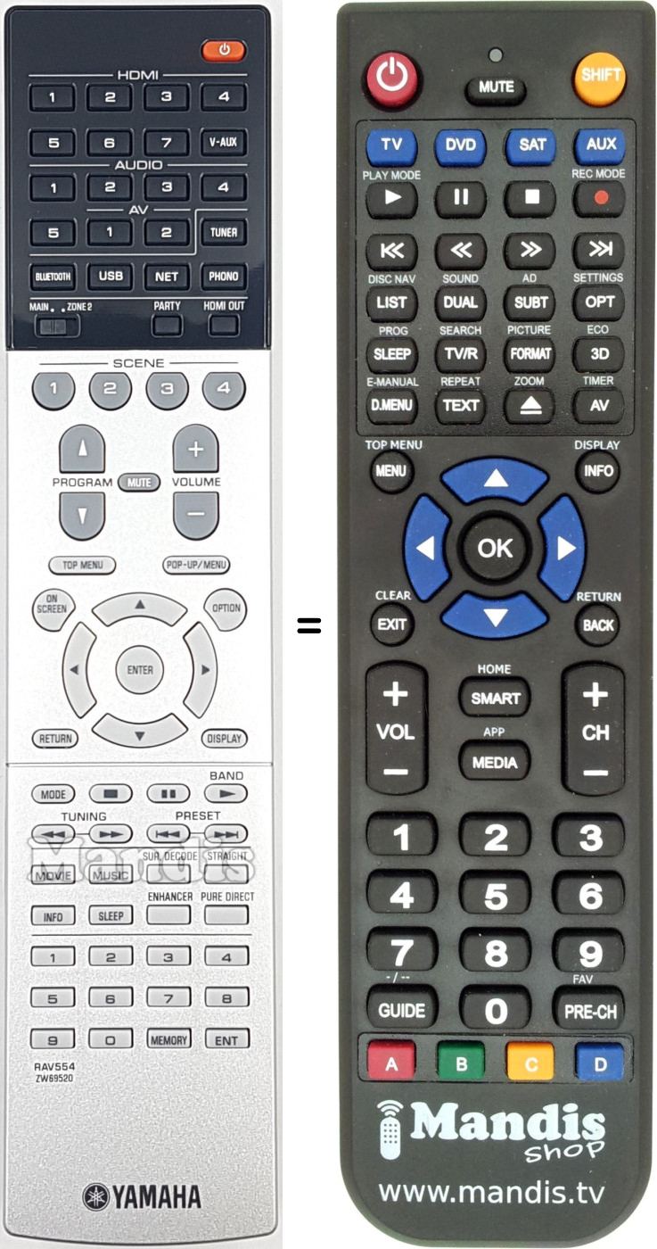Télécommande équivalente Yamaha RAV554