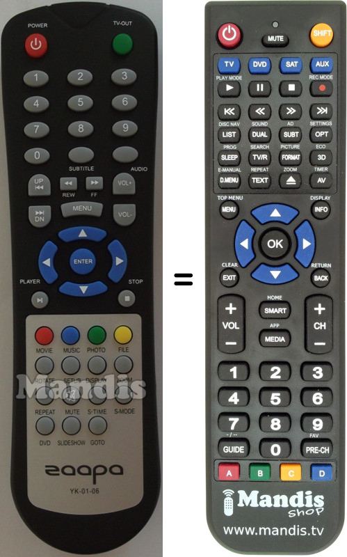 Replacement remote control Zaapa YK0106
