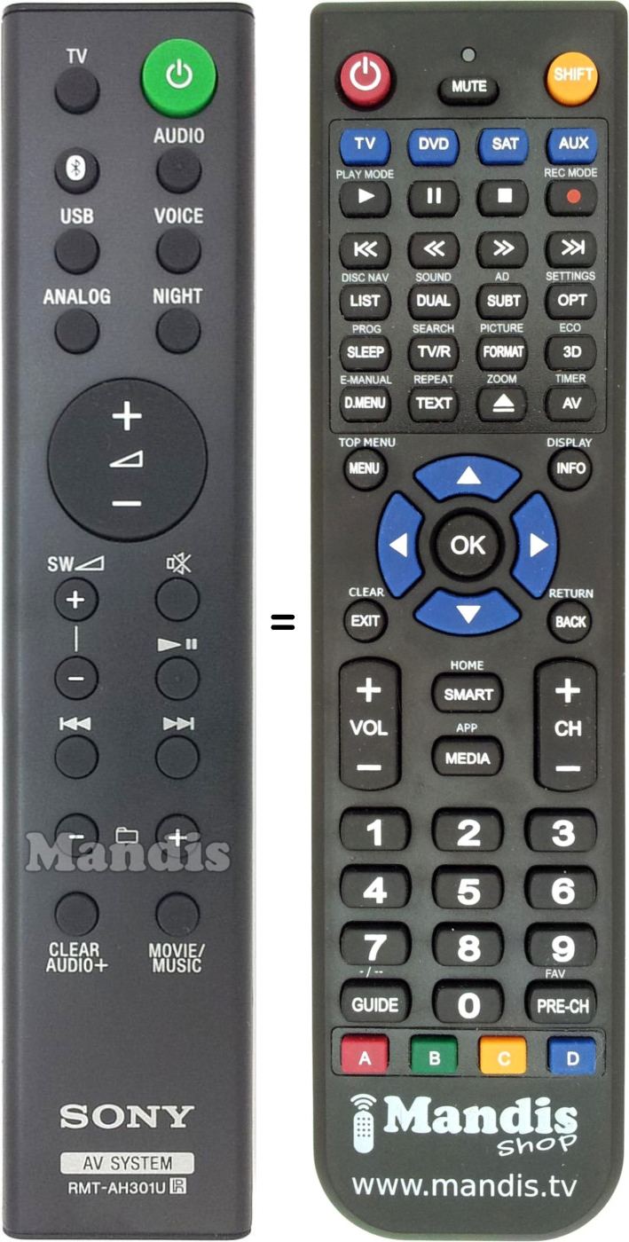 Gleichwertige Fernbedienung Sony RMT-AH301U