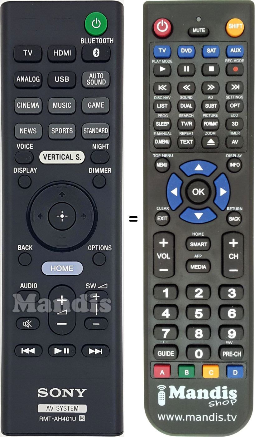 Télécommande équivalente Sony RMT-AH401U