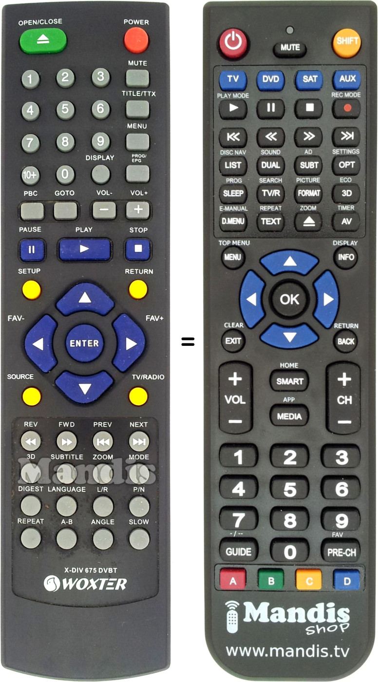 Replacement remote control Woxter XDIV675DVBT