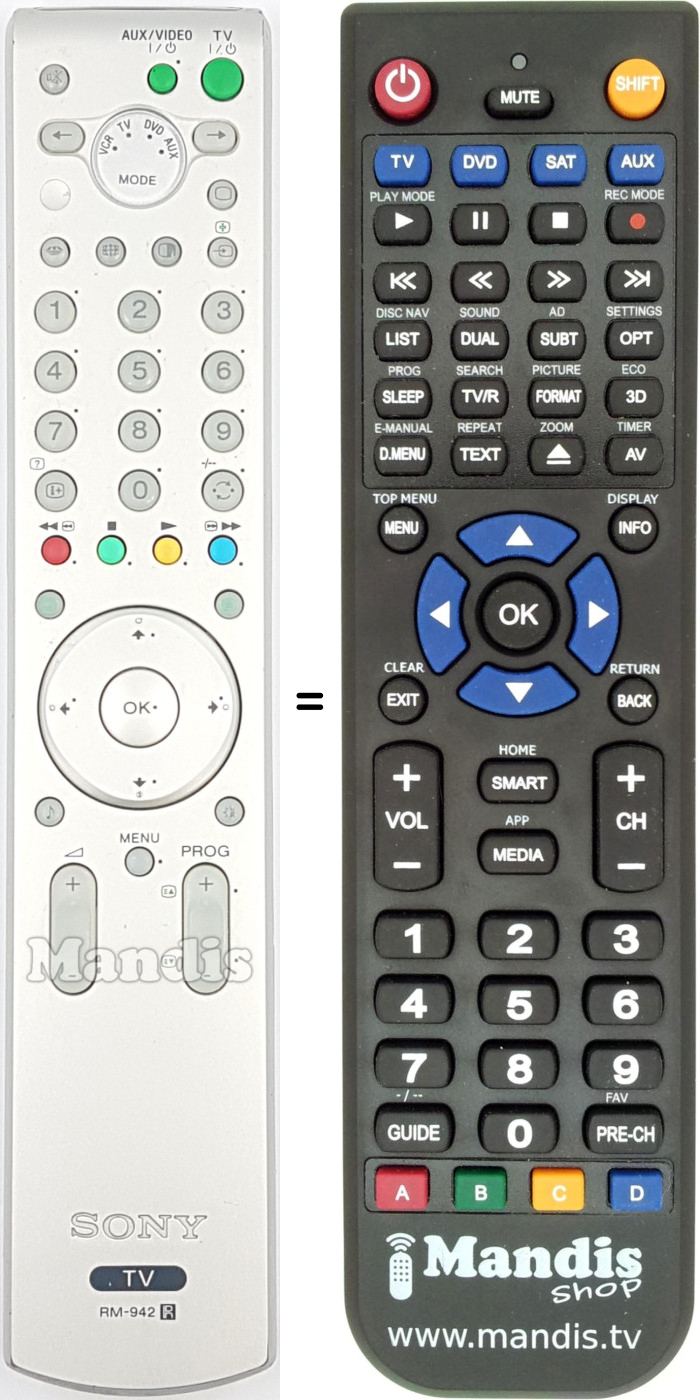 Télécommande équivalente Sony RM-942