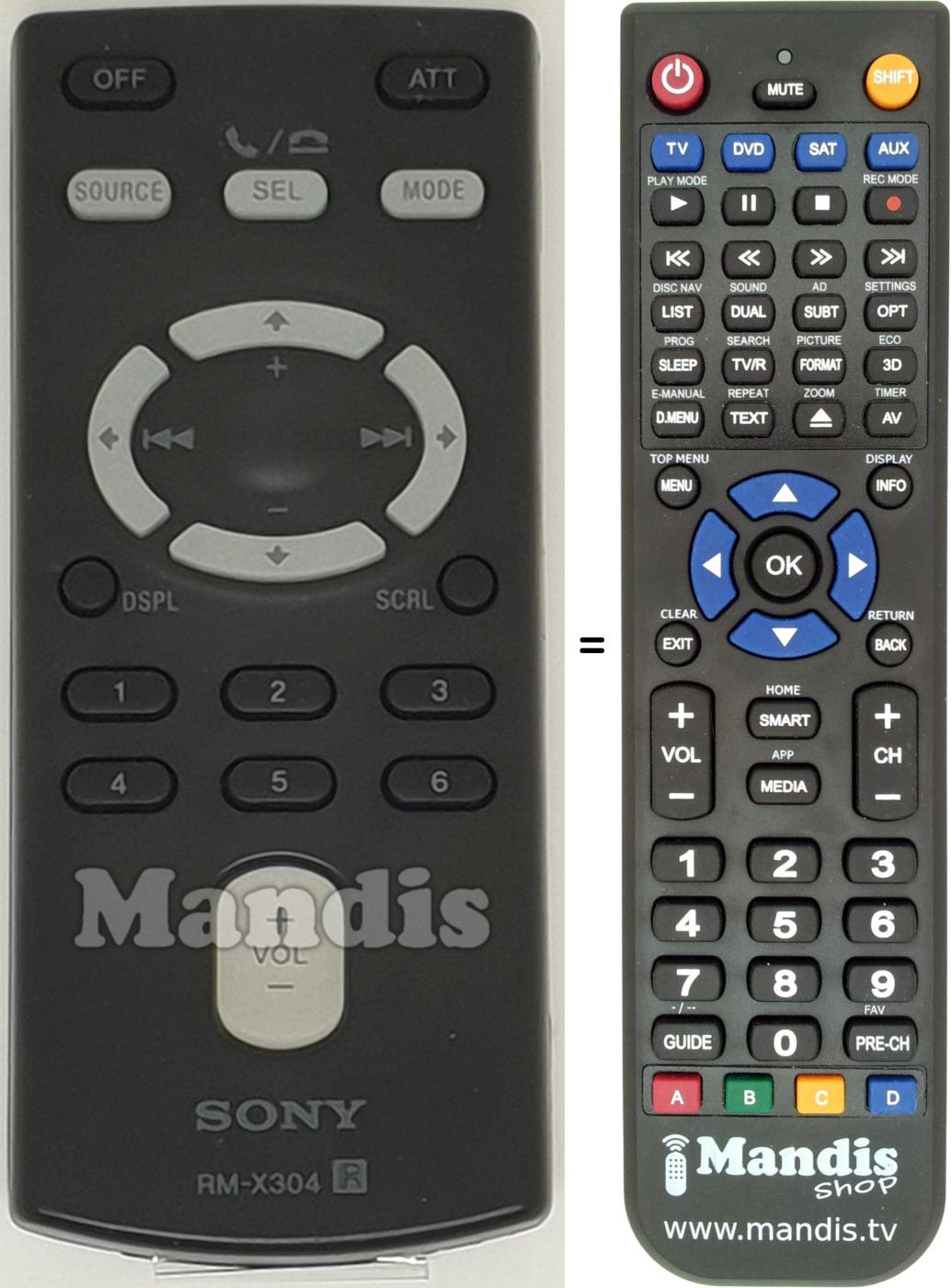 Télécommande équivalente RM-X 304