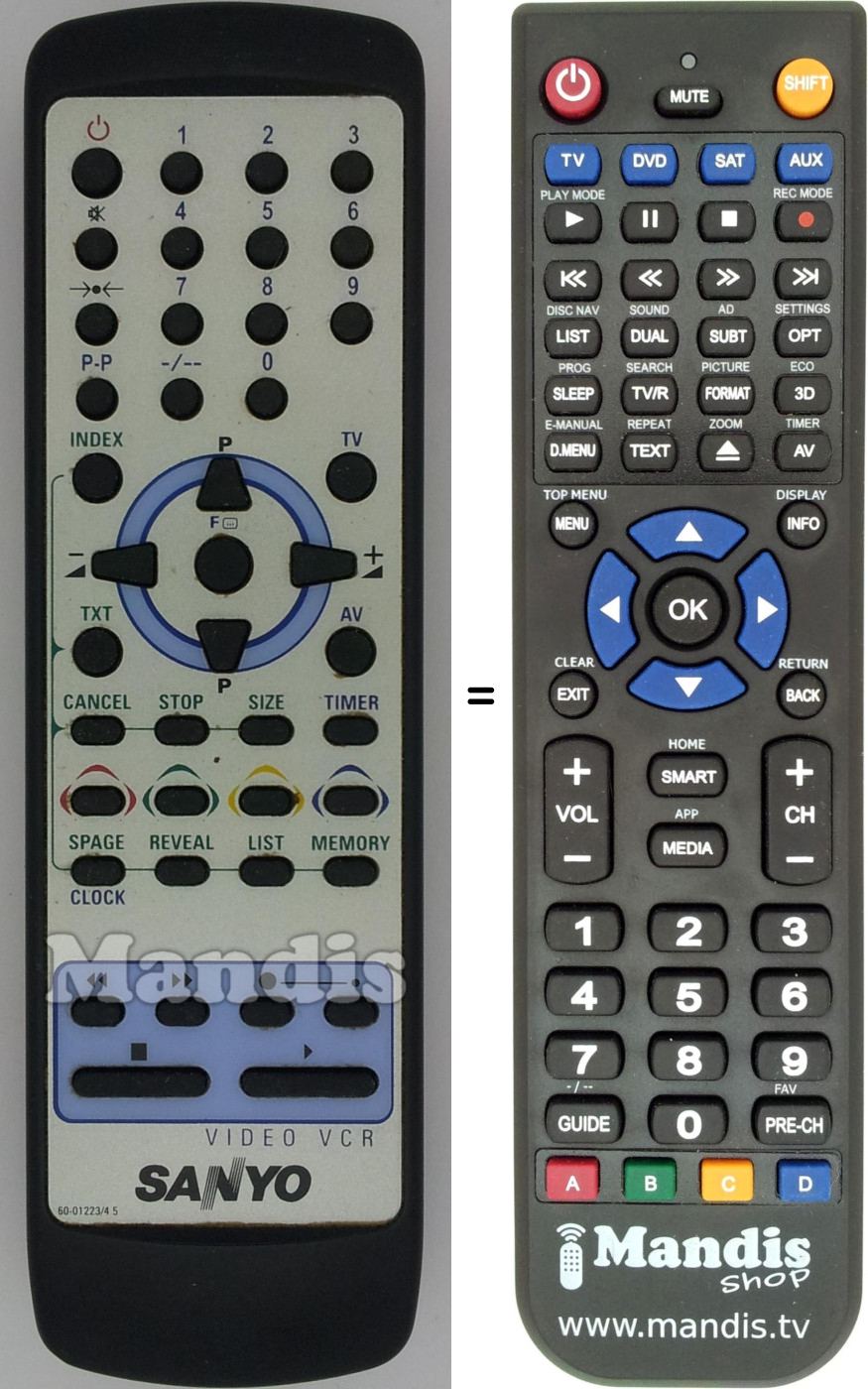 Télécommande équivalente Sanyo 60-0122345