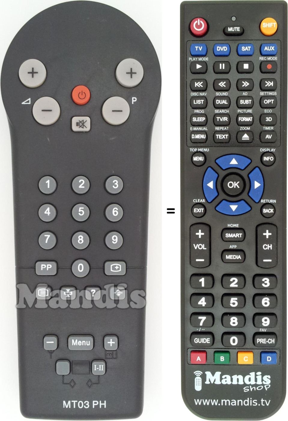 Télécommande équivalente MT03PH
