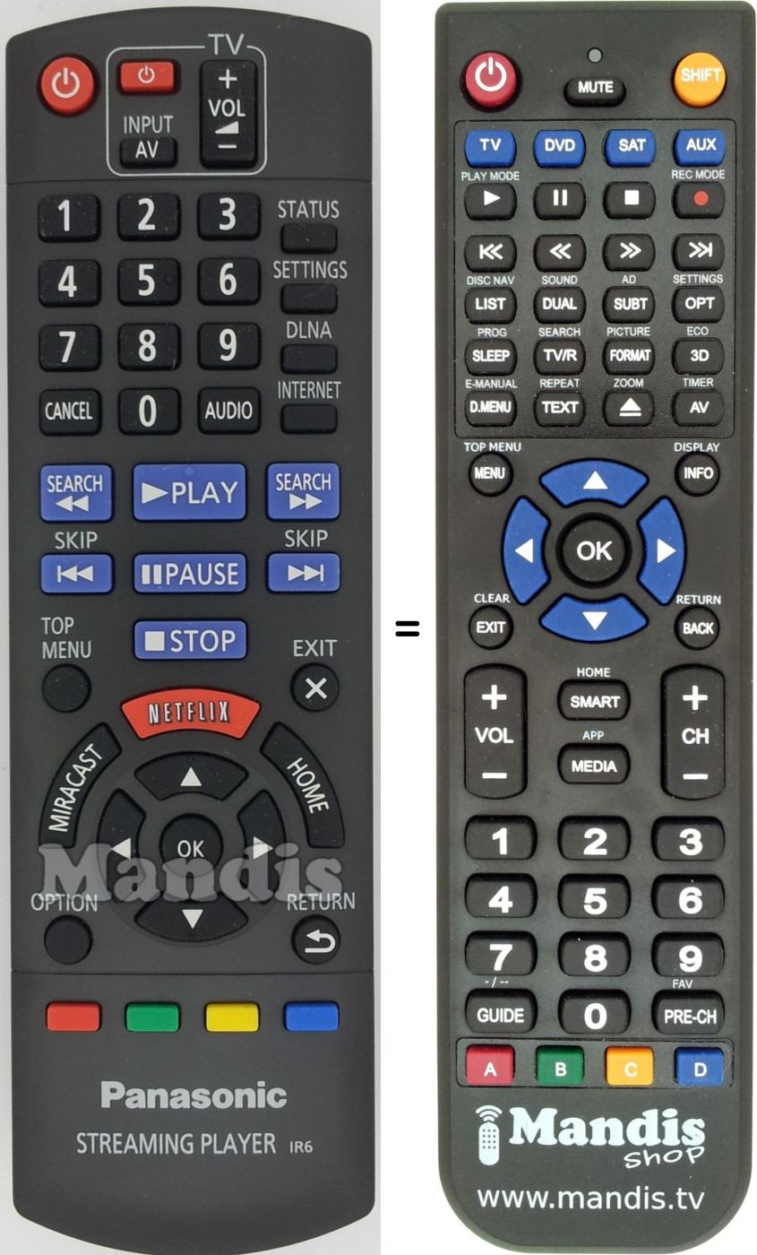 Replacement remote control Panasonic N2QAYB000886